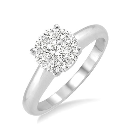 Cluster Natural Diamond Complete Engagement Ring in 14 Karat White with 9 Round Diamonds, totaling 0.35ctw