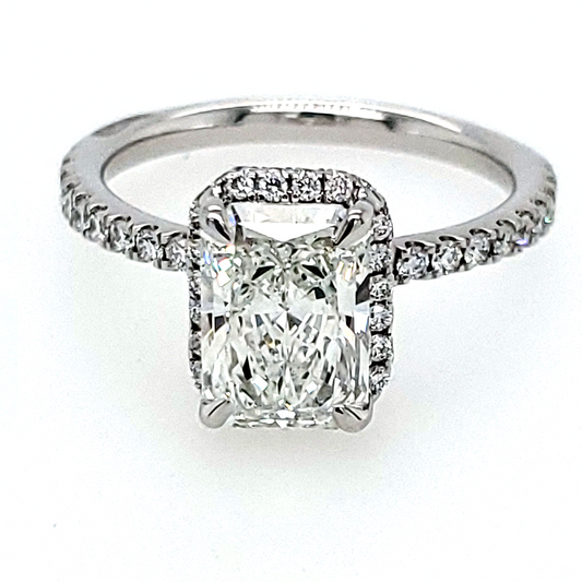 Halo Lab-Grown Diamond Complete Engagement Ring in 14 Karat White with 1.55ctw F VS1 Radiant Lab Grown Diamond