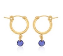 Small Hoop Color Gemstone Earrings in Gold Filled Yellow with 2 Round Sapphires