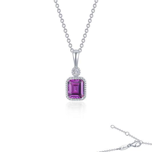 Pendant Color Gemstone Necklace in Platinum Bonded Sterling Silver White with 1 Emerald Simulated Alexandrite