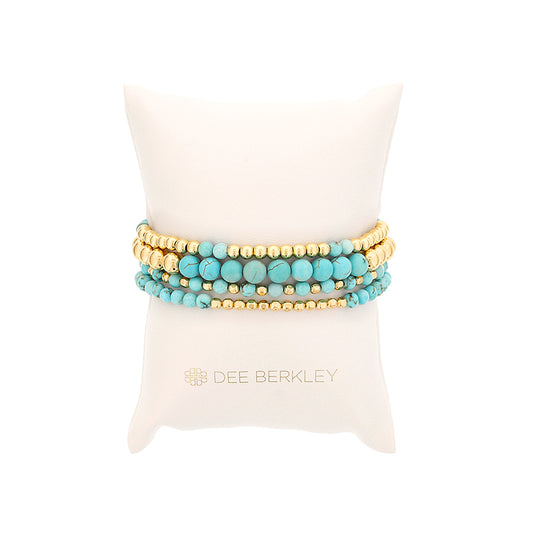 Stretch Color Gemstone Bracelet in Gold Filled Yellow Round Blue Howlite