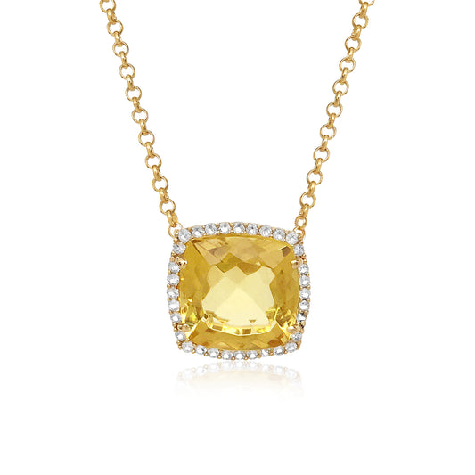 Drop Color Gemstone Necklace in Sterling Silver Yellow with 1 Cushion Citrine 5.60ctw