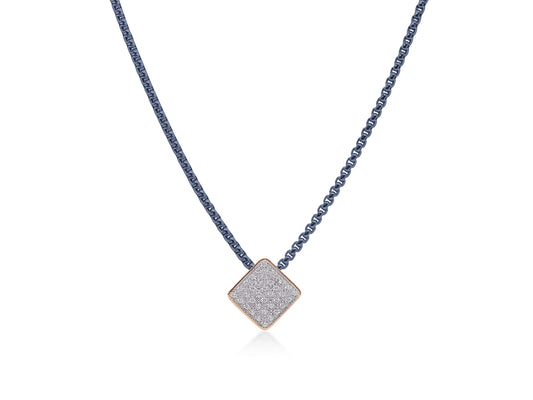 Natural Diamond Necklace in Stainless Steel - 18 Karat Rose - Blue with 0.30ctw Round Diamond