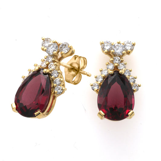 M Estate Collection Dangle Color Gemstone Earrings in 18 Karat Yellow with 2 Pear Rhodolite Garnets 6.20ctw 11mm