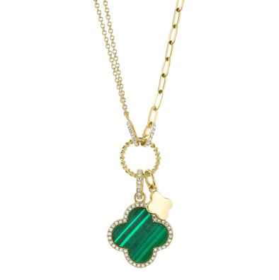 Clover Color Gemstone Necklace in 14 Karat Yellow with 1 Clover Malachite 1.88ctw