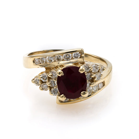 Marks Estate Department 2 M Estate Collection Color Gemstone Ring in 14 Karat Yellow Gold with 1 Oval Ruby 1.24ctw 6.98mm-6.98mm