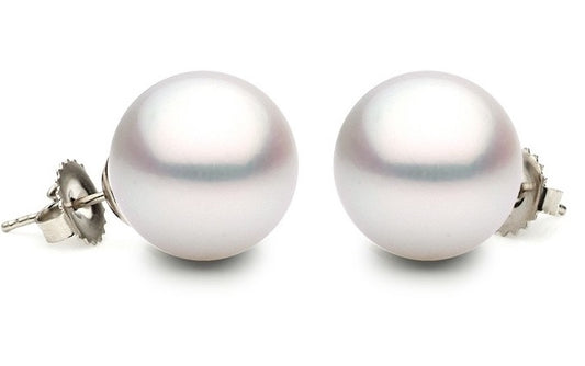 Stud Color Gemstone Earrings in 14 Karat White with 2 South Sea Pearls 10.5mm-10.75mm