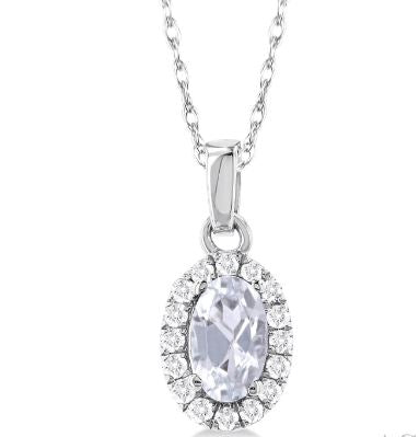 ReMARKABLE Designs Pendant Color Gemstone Necklace in 10 Karat White with 1 Oval White Topaz 5mm-5mm