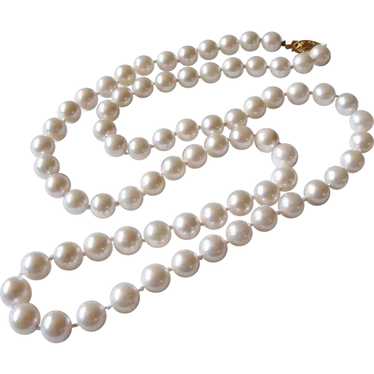 Pearl Strand Color Gemstone Necklace in 14 Karat Yellow with 92 Cultured White Pearls 5.5mm-6mm