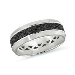 Carved Band (No Stones) in Carbon Fiber - 14 Karat White - Black 7MM