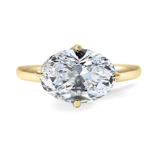 Solitaire Lab-Grown Diamond Complete Engagement Ring in 18 Karat Yellow with 1 Oval Lab Grown Diamond, Color: E, Clarity: VS1, totaling 3.09ctw