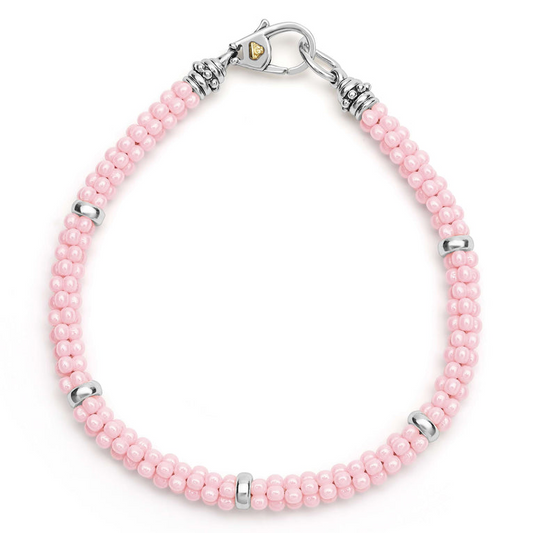 Lafonn Lagos Pink Caviar Collection Station Bracelet (No Stones) in Sterling Silver Ceramic White Yellow