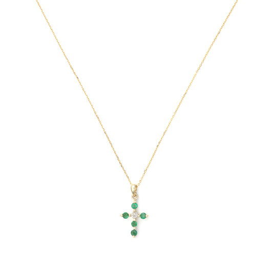 Cross M Estate Collection Color Gemstone Necklace in 14 Karat Yellow with 5 Round Emeralds 0.18ctw