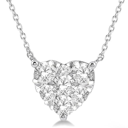 Lovebright Collection Natural Diamond Necklace in 14 Karat White with 1.00ctw Round Diamonds