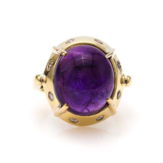 ReMARKable Estate M Estate Collection Color Gemstone Ring in 18 Karat Yellow Gold with 1 Cabochon Amethyst