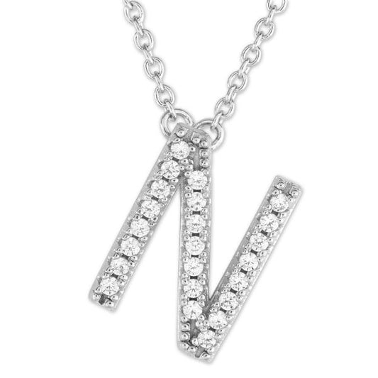 Initial Simulated Diamond Necklace in Sterling Silver