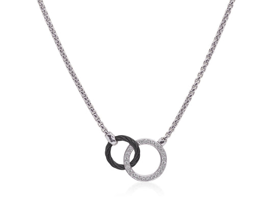 Natural Diamond Necklace in Stainless Steel - 14 Karat White - Black with 0.20ctw Round Diamonds