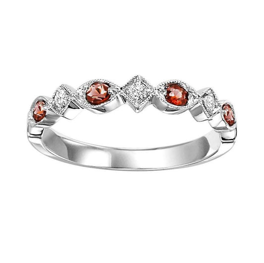 M Semi-Precious Color Collection Color Gemstone Band in 10 Karat White with 4 Round Garnets 0.20ctw