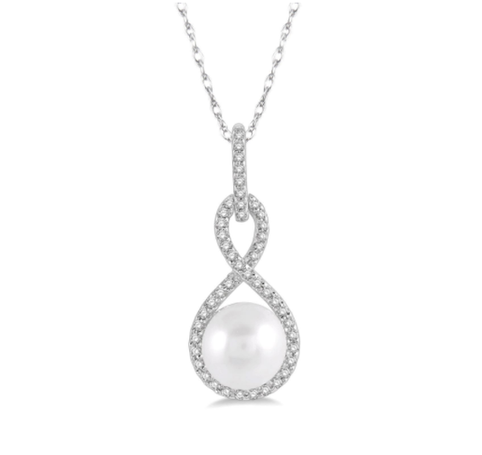 Pendant Semi-Precious Color Collection Color Gemstone Necklace in 10 Karat White with 1 Cultured Pearl 7mm-7mm