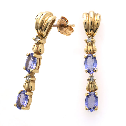 M Estate Collection Drop Color Gemstone Earrings in 14 Karat Yellow with 4 Oval Tanzanites 6mm