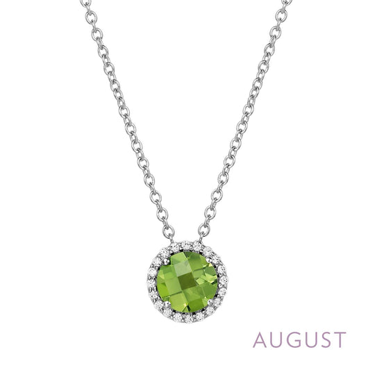 Pendant Color Gemstone Necklace in Platinum Bonded Sterling Silver White with 1 Round Peridot