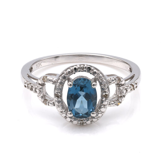 ReMARKable Estate M Estate Collection Color Gemstone Ring in 10 Karat White Gold with 1 Oval London Blue Topaz