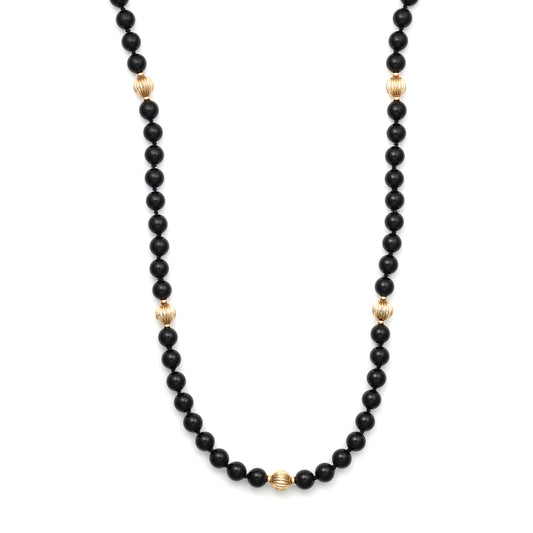 ReMARKable Estate Station M Estate Collection Color Gemstone Necklace in 14 Karat Yellow Gold with Round Black Onyx