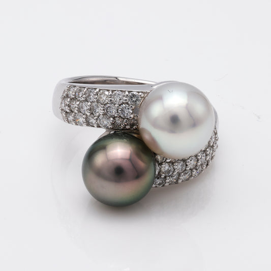 M Estate Collection Color Gemstone Ring in Platinum White with 1 Cultured White Pearl