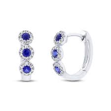 Shy Creations Precious Color Collection Small Hoop Blue Sapphire Earrings in 14 Karat White Gold with 6 Round Blue Sapphires 0.30ctw