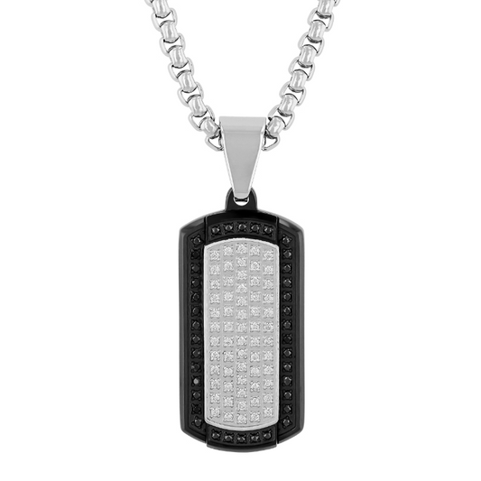 C&C Jewelry Mfg., Inc. Natural Diamond Necklace in Stainless Steel White - Black with 0.36ctw Round Diamond