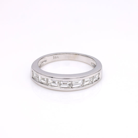 M Estate Collection Natural Diamond Ladies Wedding Band in 14 Karat White with 0.90ctw G/H VS1-VS2 Baguette Diamonds