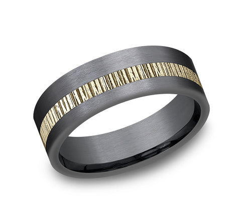 Carved Band (No Stones) in Tantalum 14 Karat Yellow Grey 7MM