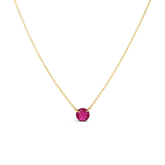 Pendant Color Gemstone Necklace in Gold Filled Yellow with 1 Round Ruby