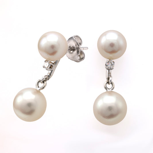 Marks Estate Department 2 M Estate Collection Drop Color Gemstone Earrings in 14 Karat White Gold with 4 Akoya Pearls