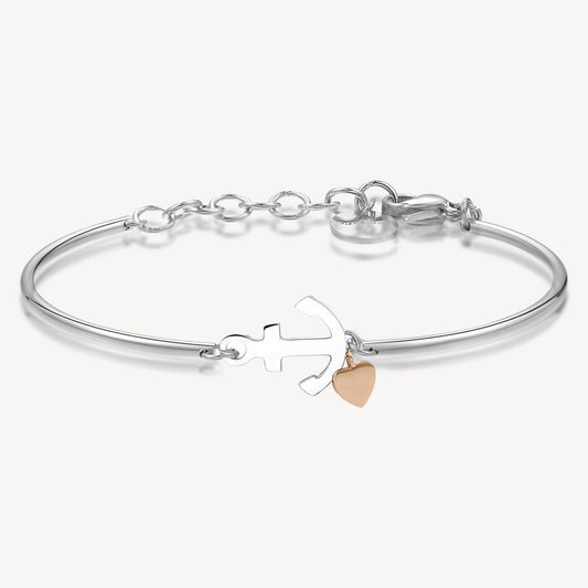 Bangle Bracelet (No Stones) in Stainless Steel White - Rose