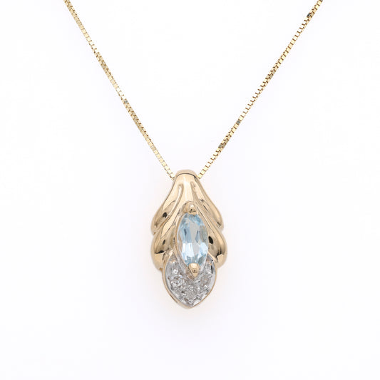 Pendant M Estate Collection Color Gemstone Necklace in 14 Karat Yellow with 1 Marquise Simulated Aquamarine