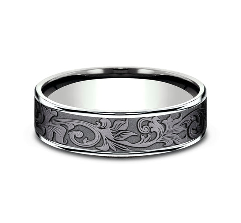 Ammara Stone Collection Carved Band (No Stones) in Tantalum - 14 Karat White - Grey 6.5MM