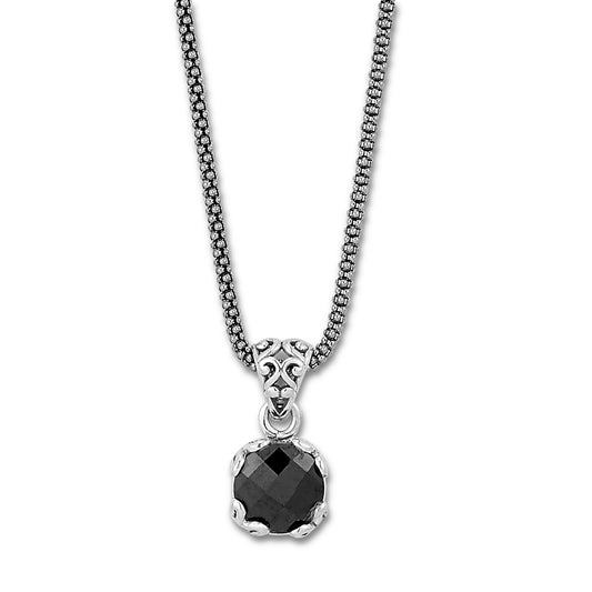 Pearl Strand Color Gemstone Necklace in Sterling Silver White with 1 RO BLK Spinel