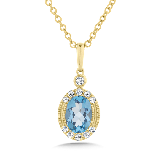 ReMARKable Designs Pendant Color Gemstone Necklace in 14 Karat Yellow Gold with 1 Oval Blue Topaz 1.20ctw