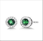 Precious Color Collection Stud Color Gemstone Earrings in 14 Karat White with 2 Round Emeralds 0.24ctw