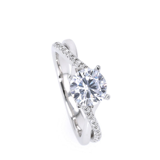 Side Stone Lab-Grown Diamond Semi-Mount Engagement Ring in 14 Karat White with 20 Round Lab Grown Diamonds, Color: G/H, Clarity: SI1, totaling 0.16ctw