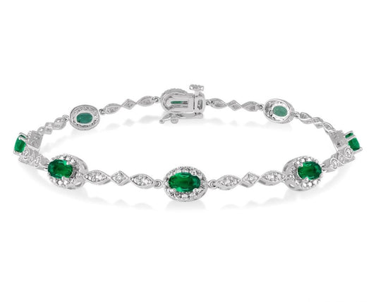 ReMARKable Designs Fancy Link Color Gemstone Bracelet in 10 Karat White with 8 Oval Emeralds 5mm