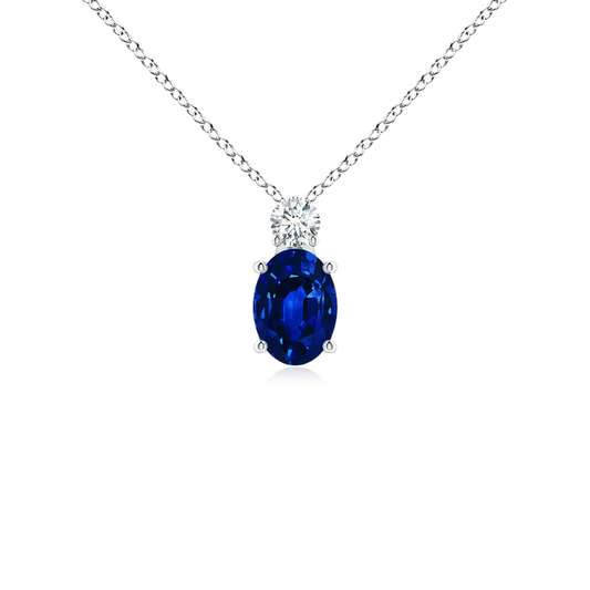 ReMARKABLE Designs Pendant Color Gemstone Necklace in 14 Karat White Gold with 1 Oval Sapphire 1.75ctw