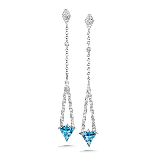 ReMARKABLE Designs Dangle Blue Topaz Earrings in 14 Karat White Gold with 2 Kite Blue Topazes 1.75ctw