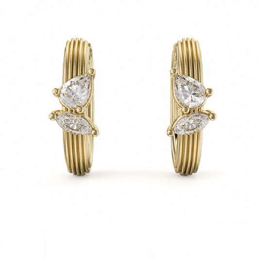 Small Hoop Natural Diamond Earrings in 14 Karat Yellow with 0.14ctw Marquise Diamonds