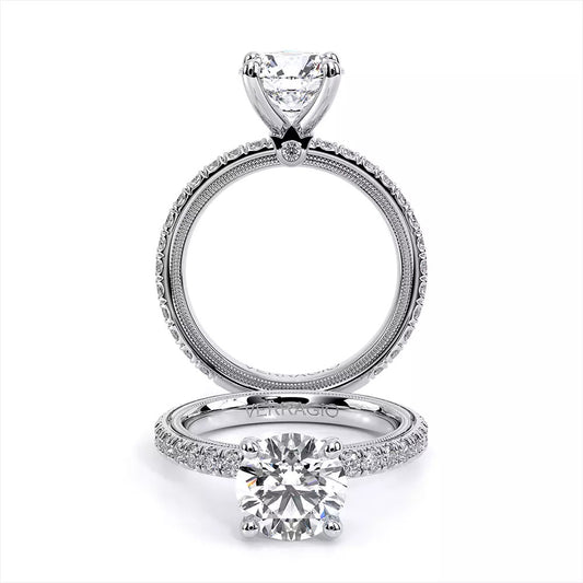 Hidden Accent Natural Diamond Semi-Mount Engagement Ring in 14 Karat White with 28 Round Diamonds, Color: F/G, Clarity: VS2, totaling 0.65ctw