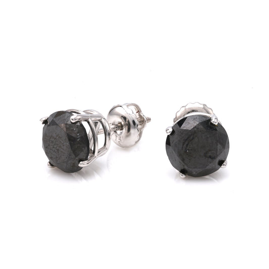 Stud Natural Diamond Studs in 14 Karat White with 3.00ctw Black Round Diamond