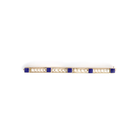 ReMARKable Estate Seed Pearl and Blue Enamel Bar Pin