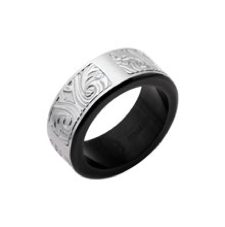 Fashion Ring (No Stones) in Stainless Steel Black - Grey 9.5MM