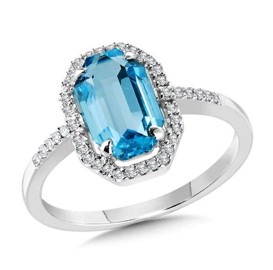 M Semi-Precious Color Collection Color Gemstone Ring in 14 Karat White with 1 Unique Blue Topaz 2.00ctw